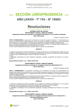 SECCIÓN JURISPRUDENCIA AÑO LXXVIII - Tº 196 - Nº 18003 Resoluciones