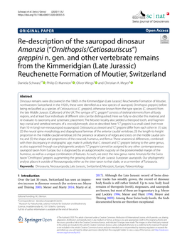 Re-Description of the Sauropod Dinosaur Amanzia (“Ornithopsis