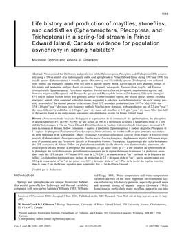 Life History and Production of Mayflies, Stoneflies, and Caddisflies (Ephemeroptera, Plecoptera, and Trichoptera) in a Spring-Fe