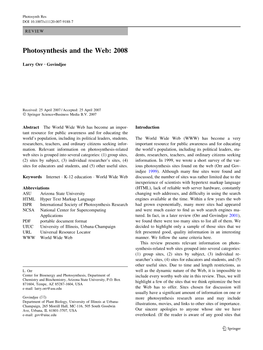 Photosynthesis and the Web: 2008