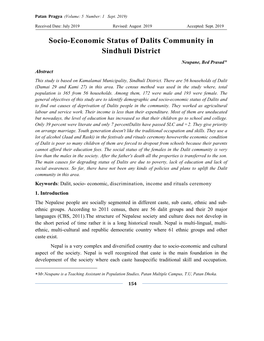 Socio-Economic Status of Dalits Community in Sindhuli District