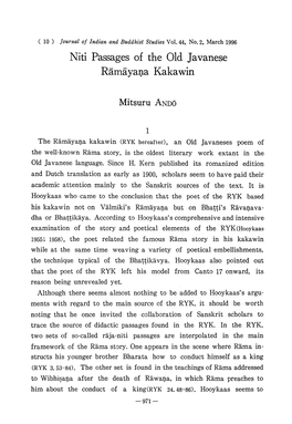 Niti Passages of the Old. Javanese Ramayaia Kakawin