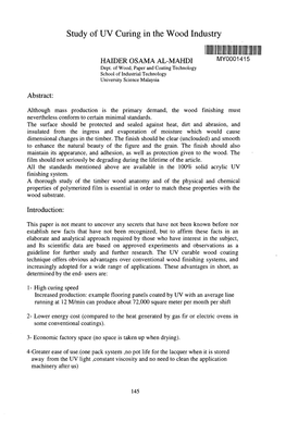 Study of UV Curing in the Wood Industry