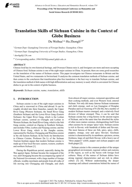 Translation Skills of Sichuan Cuisine in the Context of Globe Business Du Weihua1,A, Hu Zhongli2,B*