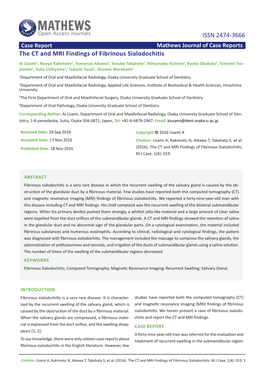 The CT and MRI Findings of Fibrinous Sialodochitis ISSN 2474-3666