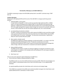 The Benefits of Moving to an All-W87 ICBM Force the NNSA Is Proposing