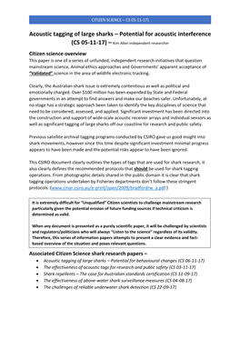Acoustic Tagging of Large Sharks – Potential for Acoustic Interference