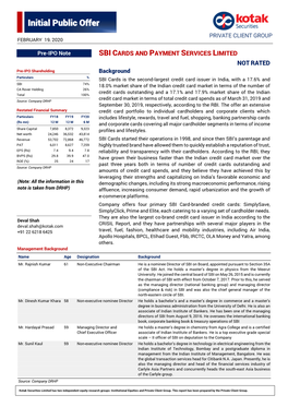 Sbi Cards and Payment Services Limited Not Rated
