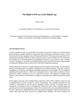 The Right to Privacy in the Digital Age