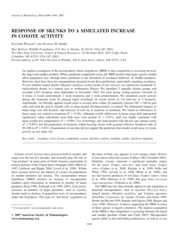 Response of Skunks to a Simulated Increase in Coyote Activity