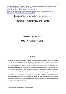 Reconceptualising Zakat in Indonesia
