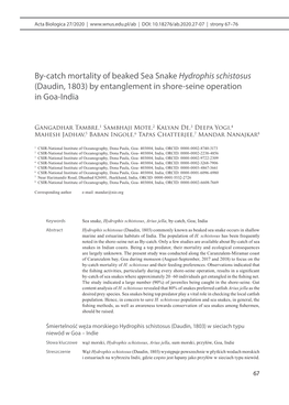 By-Catch Mortality of Beaked Sea Snake Hydrophis Schistosus (Daudin, 1803) by Entanglement in Shore-Seine Operation in Goa-India