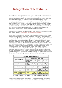 Integration of Metabolism