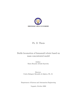 Ph. D. Thesis Stable Locomotion of Humanoid Robots Based