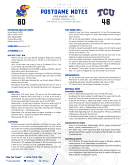 Postgame Notes #3/3 Kansas Vs Tcu Saturday, February 8, 2020 60 Fort Worth, Texas // Schollmaier Arena 46