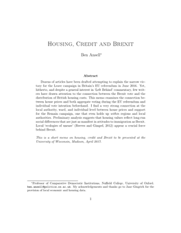 Housing, Credit and Brexit