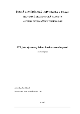 ICT Jako Významný Faktor Konkurenceschopnosti
