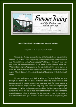 No. 4. the Atlantic Coast Express – Southern Railway