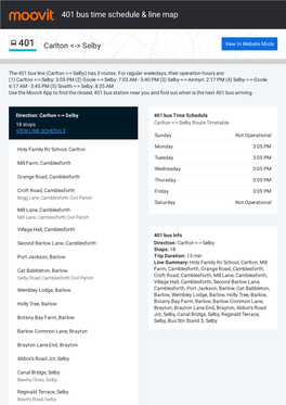 401 Bus Time Schedule & Line Route