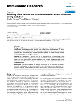 Efficiency of the Immunome Protein Interaction Network Increases During Evolution Csaba Ortutay*1 and Mauno Vihinen1,2