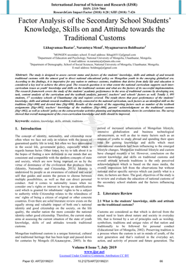 Factor Analysis of the Secondary School Students' Knowledge, Skills