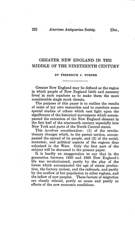 Greater New England in the Middle of the Nineteenth Century