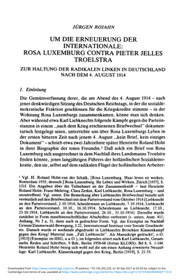 Rosa Luxemburg Contra Pieter Jelles Troelstra Zur Haltung Der Radikalen Linken in Deutschland Nach Dem 4