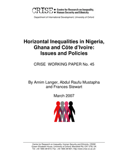 Horizontal Inequalities in Nigeria, Ghana and Côte D'ivoire