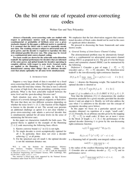 On the Bit Error Rate of Repeated Error-Correcting Codes