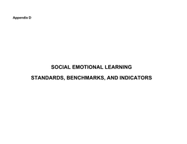 Social Emotional Learning Standards, Benchmarks, and Indicators