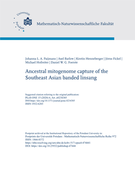 Ancestral Mitogenome Capture of the Southeast Asian Banded Linsang