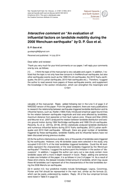 An Evaluation of Influential Factors on Landslide Mobility During the 2008