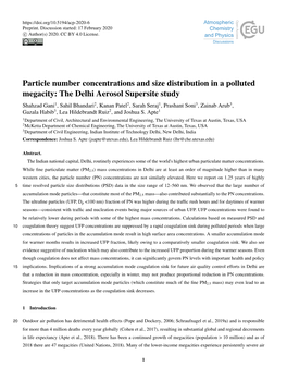 Particle Number Concentrations and Size Distribution in a Polluted Megacity