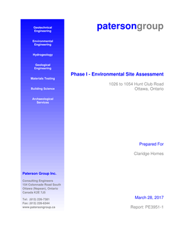 Phase I Environmental Site Assessment (Phase I ESA) for the Properties Addressed 1026 to 1054 Hunt Club Road, in the City of Ottawa, Ontario