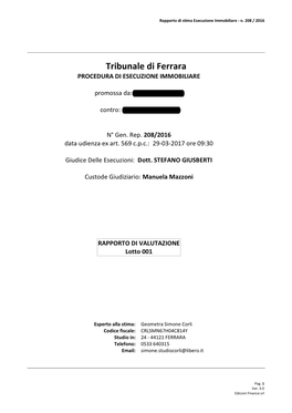 Tribunale Di Ferrara PROCEDURA DI ESECUZIONE IMMOBILIARE