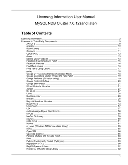 Mysql NDB Cluster 7.6 Community Release License Information User