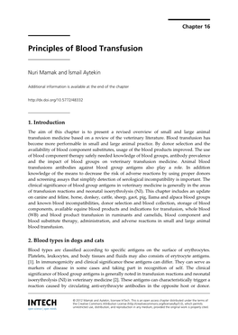 Principles of Blood Transfusion