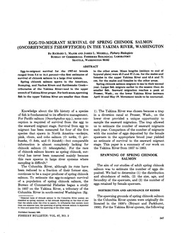 Egg-To-Migrant Survival of Spring Chinook Salmon (Oncorhynchus Tshawytscha) in the Yakima River,Washington