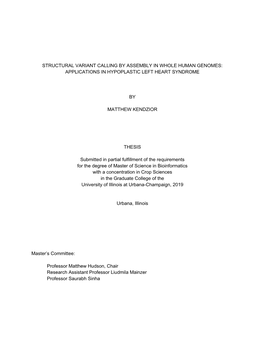 Structural Variant Calling by Assembly in Whole Human Genomes: Applications in Hypoplastic Left Heart Syndrome by Matthew Kendzi