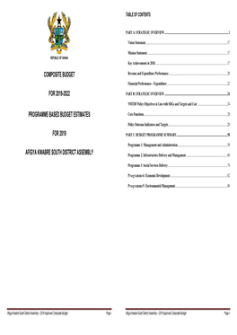 Composite Budget for 2019-2022 Programme Based Budget Estimates for 2019 Afigya Kwabre South District Assembly