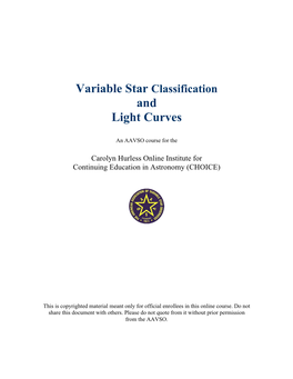 Variable Star Classification and Light Curves Manual