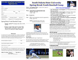 South Dakota State University Spring Break Youth Baseball Camp