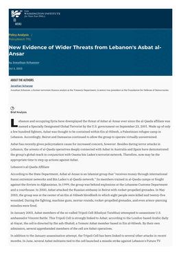 New Evidence of Wider Threats from Lebanon's Asbat Al- Ansar by Jonathan Schanzer