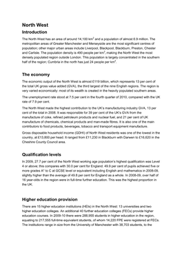 North West Introduction the North West Has an Area of Around 14,100 Km2 and a Population of Almost 6.9 Million
