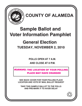 Sample Ballot and Voter Information Pamphlet General Election TUESDAY, NOVEMBER 2, 2010