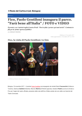 Fico, Paolo Gentiloni Inaugura Il Parco. "Farà Bene All'italia" / FOTO E VIDEO