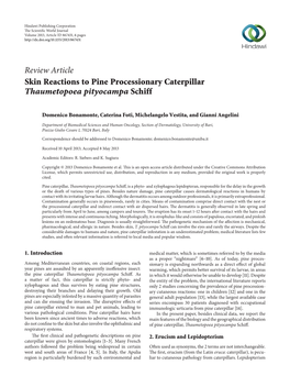 Review Article Skin Reactions to Pine Processionary Caterpillar Thaumetopoea Pityocampa Schiff