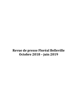 Revue De Presse Floréal Belleville Octobre 2018 – Juin 2019