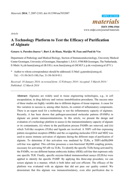 A Technology Platform to Test the Efficacy of Purification of Alginate