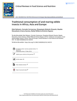 Traditional Consumption of and Rearing Edible Insects in Africa, Asia and Europe